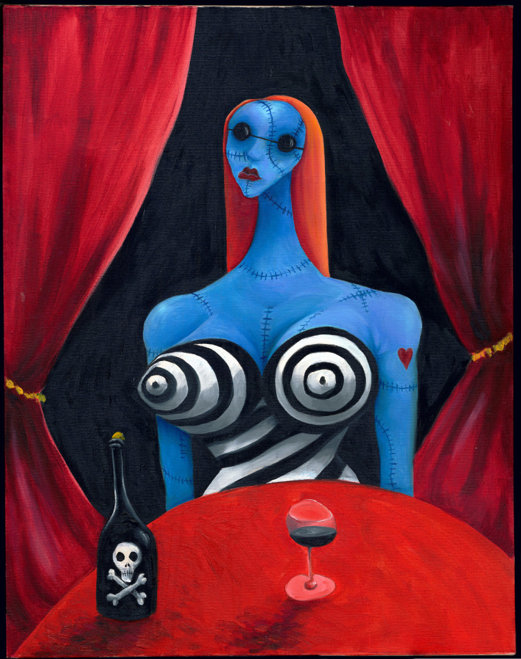 Tim Burton. (American, b. 1958)
Blue Girl with Wine. c. 1997. 
Oil on canvas, 28 x 22\" (71.1 x 55.9 cm). 
Private Collection. 
© 2009 Tim Burton