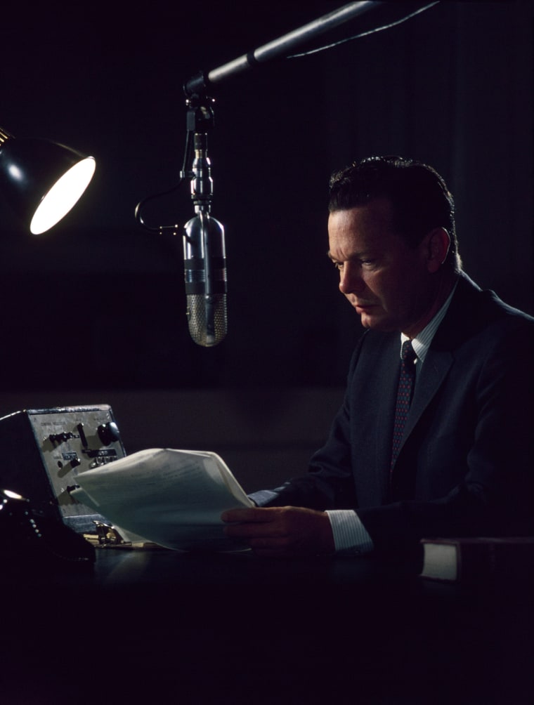 In a studio, David Brinkley narrates Winston Churchill's funeral