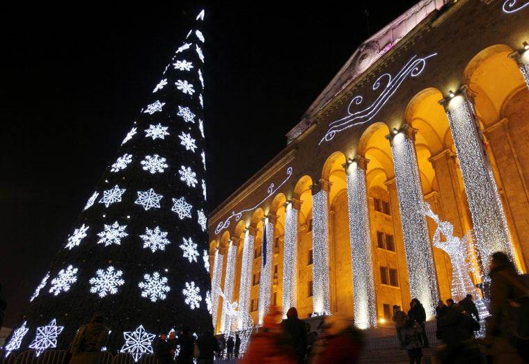 Image: Parliament building is decorated with Christmas tree in Tbilisi