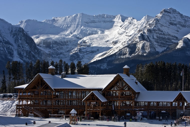 Image: A morning view of Whiskey Jack Lodge in Lake Louise, Alberta