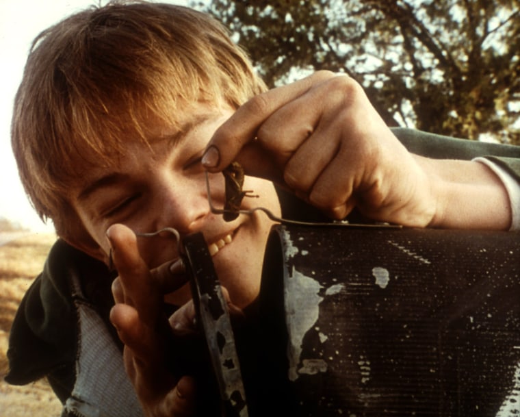 WHAT'S EATING GILBERT GRAPE?, Leonardo Di Caprio, 1993, playing with mailbox