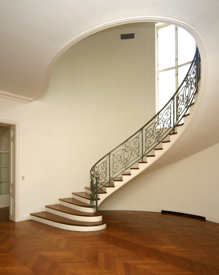 A grand staircase in Le Beau Château, the Clark estate in New Canaan, Conn.