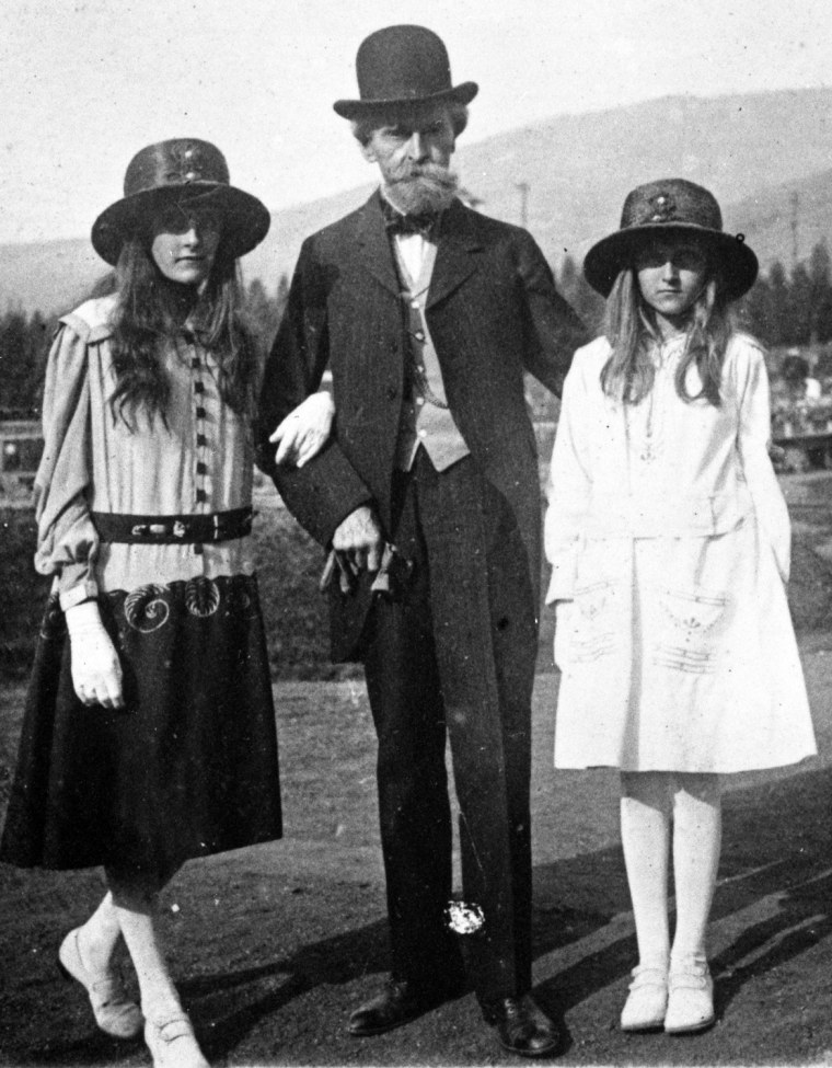 Copper king William Andrews Clark and his daughters, Andrée (left) and Huguette, in about 1915 at the Columbia Gardens amusement park, which he built for the people of Butte, Mont. Photo may not be re-used without written permission of MHS Research.