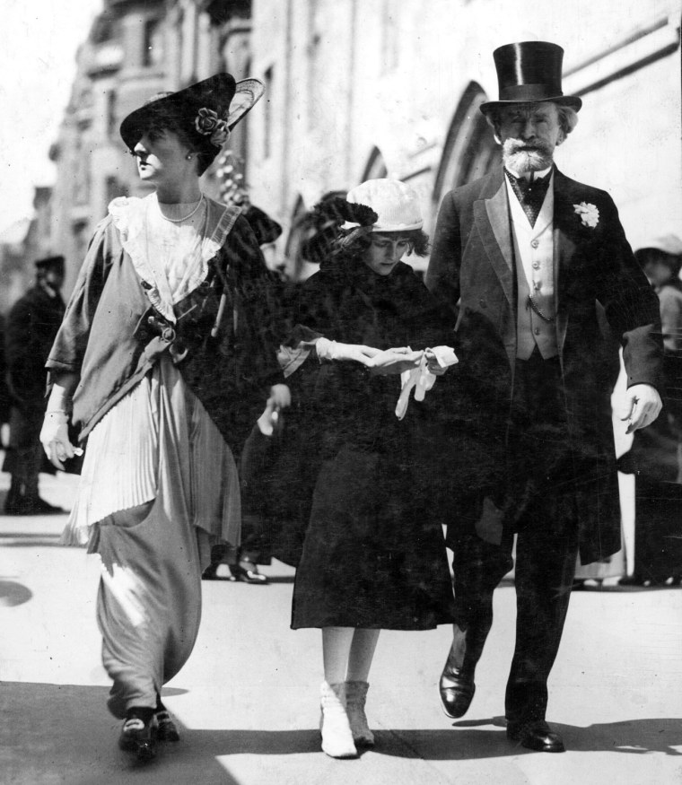 The Easter Parade on Fifth Avenue, New York City, 1912, with Anna and former Sen. William Andrews Clark and their elder daughter, Andreé.