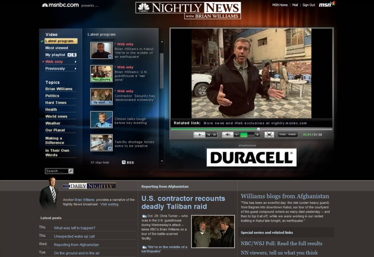 2008: Msnbc.com becomes the first major news site to allow viewers to customize its branded video content with the launch of the embeddable video player.  The unique interactive tool enables consumers to embed msnbc.com video clips into their own web sites and blogs.