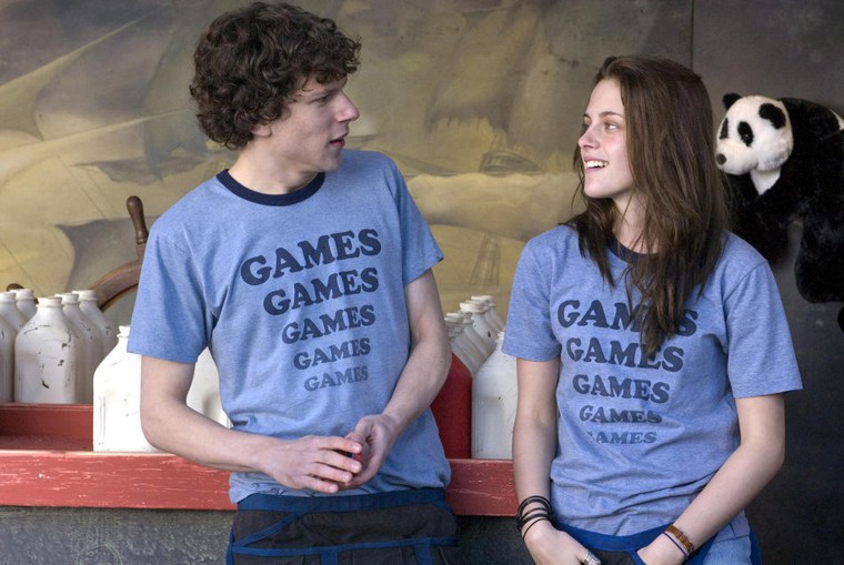 Adventureland (2009)
It's the summer of 1987, and James Brennan (Jesse Eisenberg), an uptight recent college grad, can't wait to embark on his dream tour of Europe. But when his parents (Wendie Malick and Jack Gilpin) announce they can no longer subsidize his trip, James has little choice but to take a lowly job at a local amusement park. Forget about German beer, world-famous museums and cute French girls-James' summer will now be populated by belligerent dads, stuffed pandas, and screaming kids high on cotton candy. Lucky for James, what should have been his worst summer ever turns into quite an adventure as he discovers love in the most unlikely place with his captivating co-worker Em (Kristen Stewart), and learns to loosen up.
