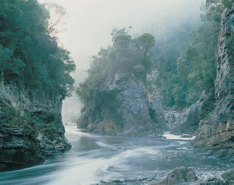 \"Morning Mist, Rock Island Bend, Franklin River, Southwest Tasmania, Australia.\"..Photograph Peter Dombrovskis copyright Liz Dombrovskis....This iconic Photograph was instrumental in allowing the rivers to run free...First published in \"The Australian Newspaper\" prior to the 1983 Australian Federal Elections with the slogan.\"Could you vote for a party that would destroy this?\"..There was public outrage...At 10.40 am on 1st July, 1983, The High Court of Australia declared The Gordon - below - Franklin dam illegal.  .The rivers still run free..