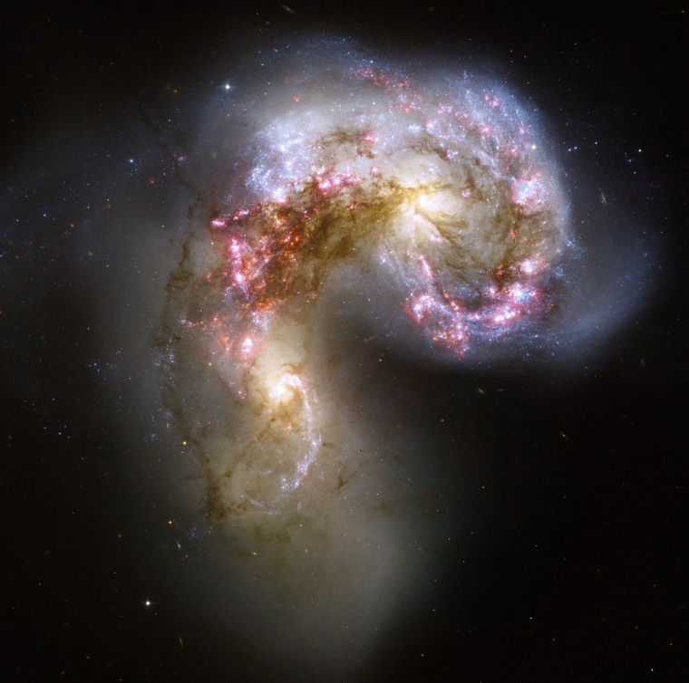 This Hubble image of the Antennae galaxies is the sharpest yet of this merging pair of galaxies