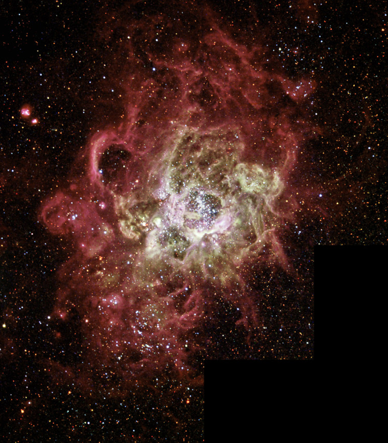 Light up the night
Like lanterns in a cavern, scores of hot stars light up the gaseous walls of the nebula NGC 604. The nebula is a prime area for starbirth in an arm of the spiral galaxy M33.