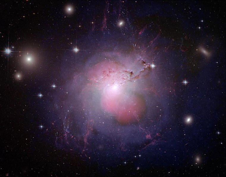 This is a multi-wavelength image of the galaxy NGC 1275, which is a local equivalent to many of the distant massive galaxies studied by Asa Bluck and the other members of the Nottingham/University College London team. It shows the phenomenal power of supermassive Black Holes to rearrange the gas of a galaxy, and represents a window onto a violent past to the lives of galaxies. 