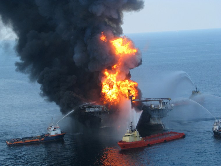 Image: Fire boat response crews battle the blazing remnants of the off shore oil rig Deepwater Horizon