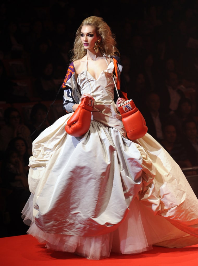 A Model displays a weddingdress during a