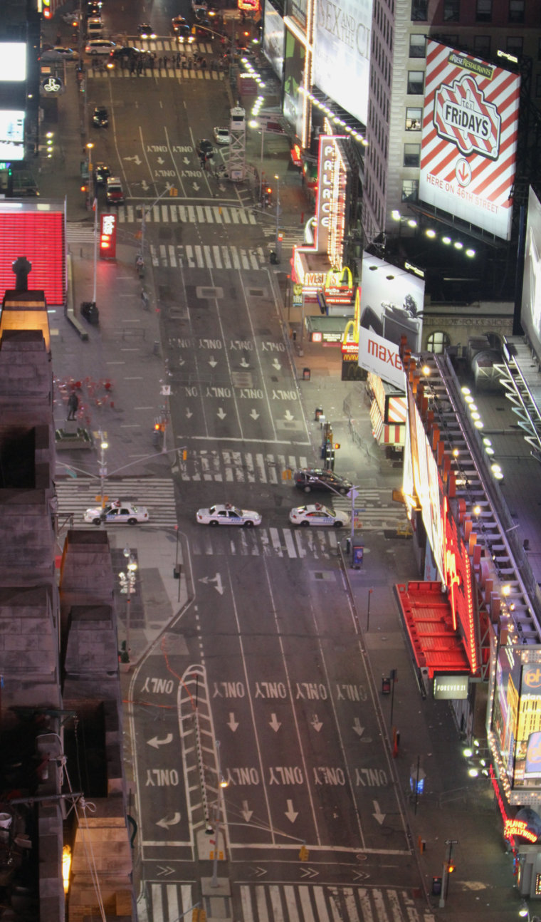 Image: New York's Times Square is empty of tourists after police and fire personnel closed off parts of the area