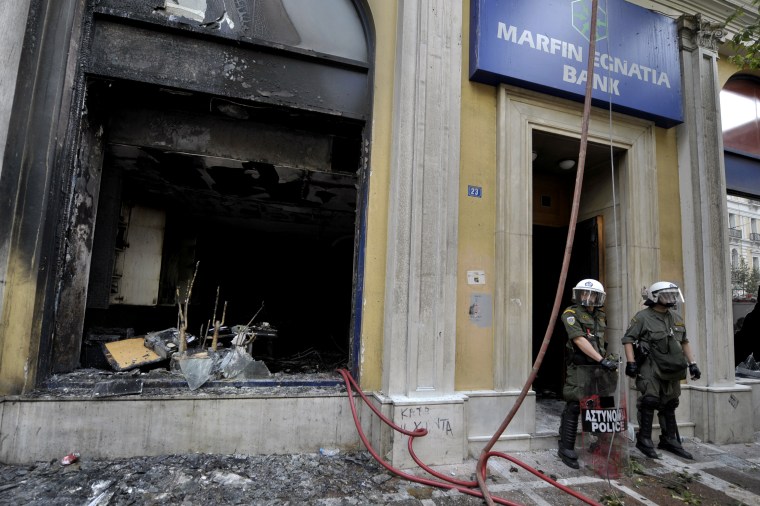 Image: Burned bank in Athens