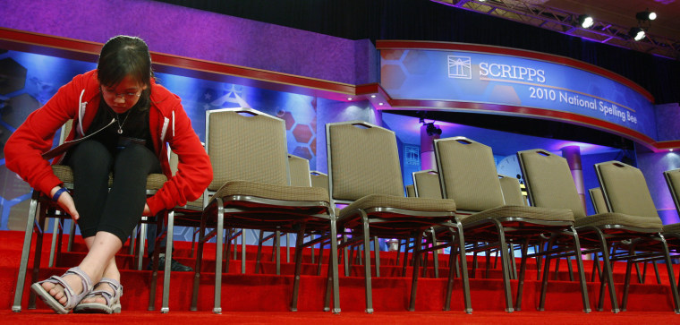 Image: Laura Newcombe of Winnipeg, Canada waits towards the end of the semi-finals of the 2010 National Spelling Bee in Washington