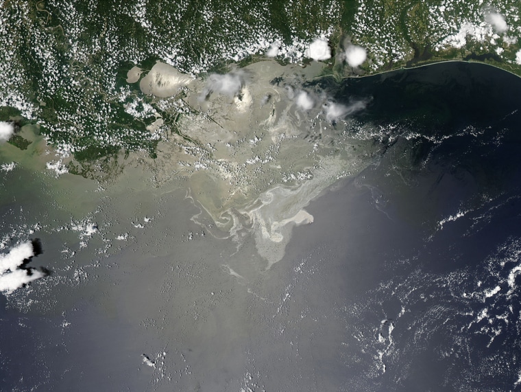 NASA's Aqua satellite flew over the Gulf of Mexico on June 26 at 19:05 UTC (3:05 p.m. EDT) and the satellite's Moderate Resolution Imaging Spectroradiometer (MODIS) instrument captured an image of the thickest part of the oil slick.