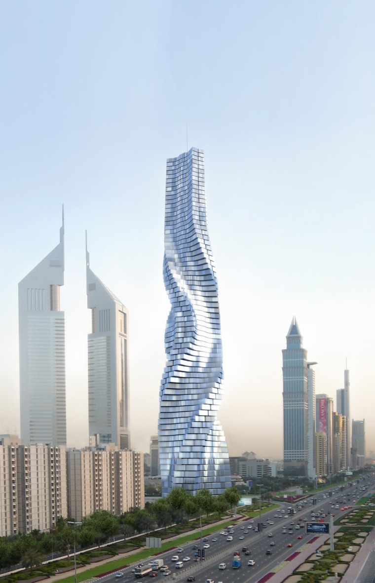 Image: Architect David Fisher has designed a 200-apartment building in Dubai where each of the 80 floors rotates individually, taking in the views of the city in a one-hour orbit