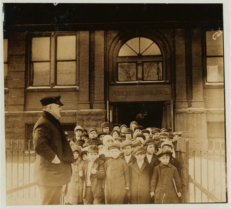 Children from school No. 2 in the Italian district Terrace[?] nr. GeneSt. Many of these children spend their summer vacations in the canning and fruit picking settlements where their parents go to work during the season. Feb. 8, 1910, Buffalo, N.Y.] Location: Buffalo, New York (State)Hine, Lewis Wickes, 1874-1940
1910 February 8.