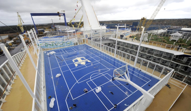 Image: Multi-functional basketball court of cruise ship MS Allure of the Seas the world's largest passenger vessel is pictured while the ship is in dock in Turku