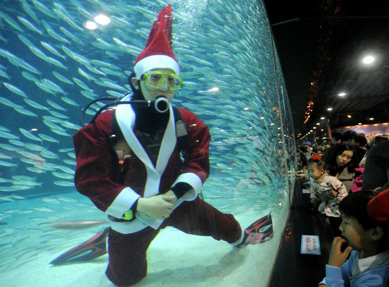 Image: A South Korean diver dressed as Santa Cl