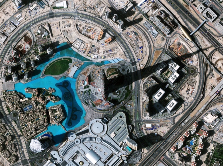 Dubai's Burj Khalifa building casts a long shadow in a February satellite image captured by the GeoEye-1 satellite.