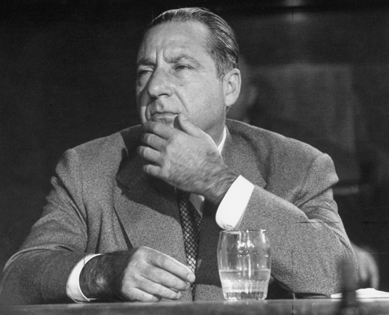Mobster Frank Costello appearing at Kefauver Senate Crime Investigating Committe Hearings.