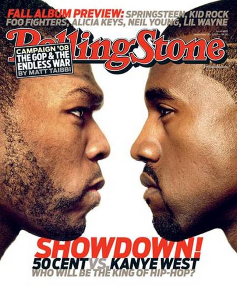 When Kanye's Graduation and 50 Cent's Curtis are both scheduled for release on September 11, the two engage in a friendly (both are being released by subsidiaries of Universal Music Group) public sales battle. 50 promises to retire if he loses.