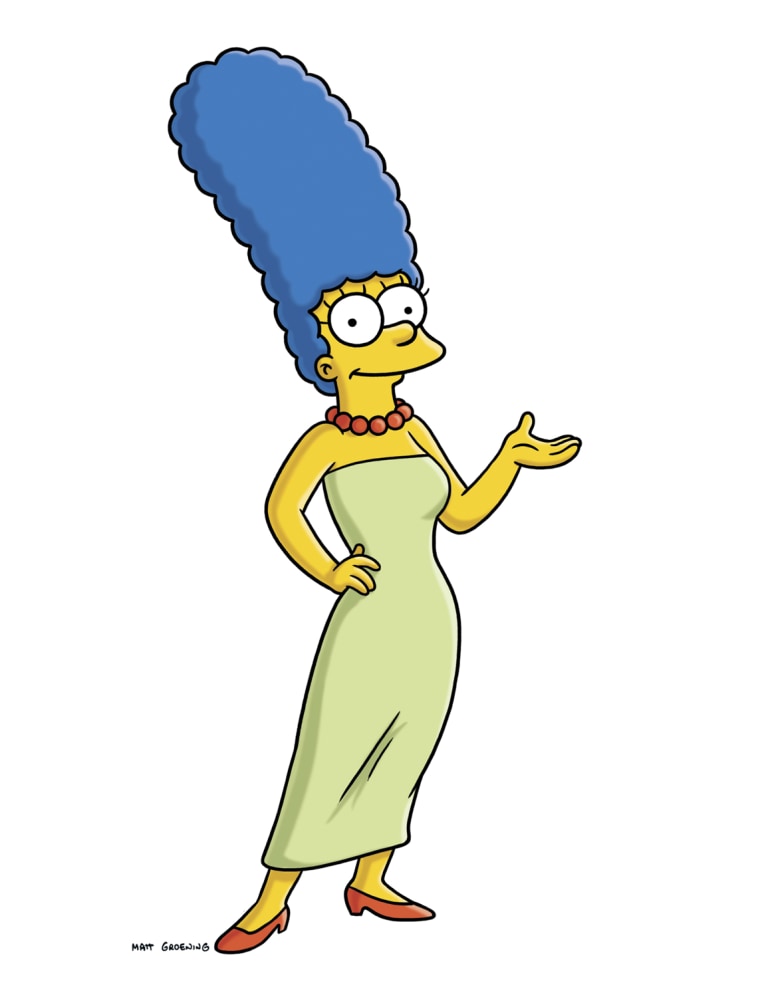 In this publicity image released by Fox, the character Marge Simpson with her hair up in a beehive, from the animated series, \"The Simpsons,\" is shown. The iconic beehive hairdo was developed by Margaret Vinci Heldt, now 92, when Modern Beauty Shop magazine was looking for a new design, something new and different to feature in its February 1960 issue.  (AP Photo/Fox) NO SALES