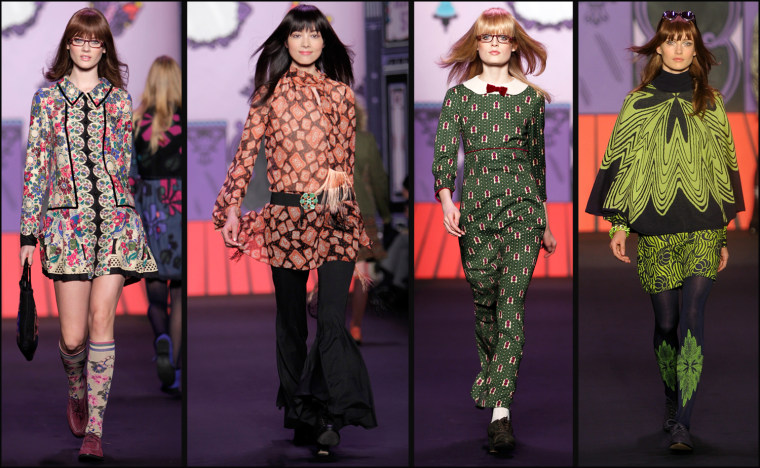 Models walks the runway at the Anna Sui Fall 2011 fashion show during Mercedes-Benz Fashion Week at The Theatre at Lincoln Center on February 16, 2011 in New York City.