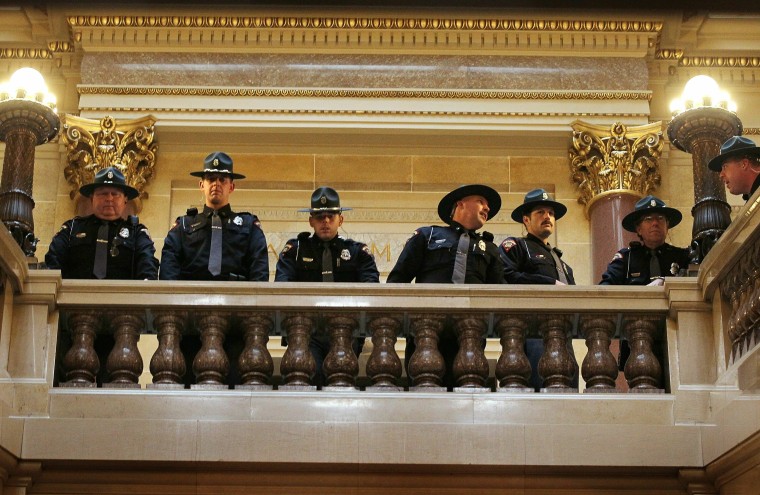 Image: Authorities Attempt To Eject Protestors From Wisconsin Capitol Building