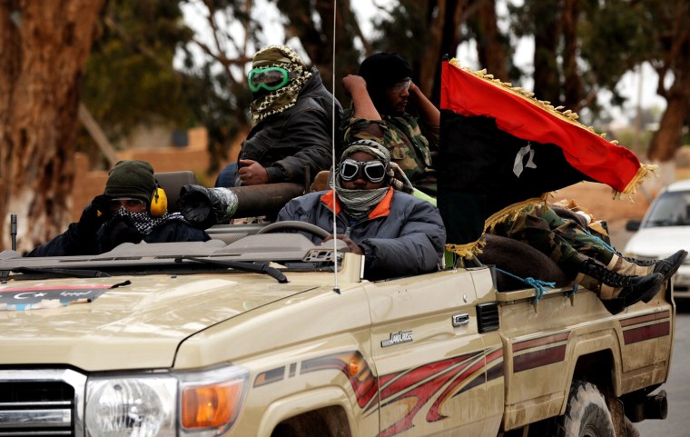 Image: Libyan rebel troops near Ajdabiya