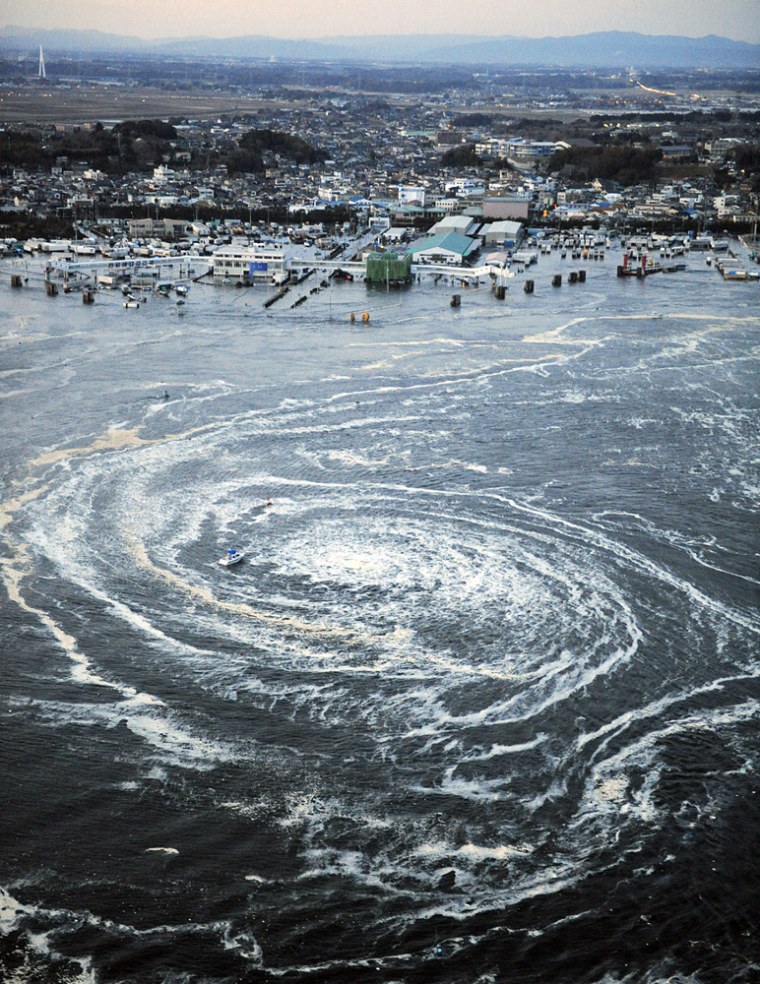 Image: A whirlpool is seen near Oarai City, Ibaraki Prefecture, northeastern Japan