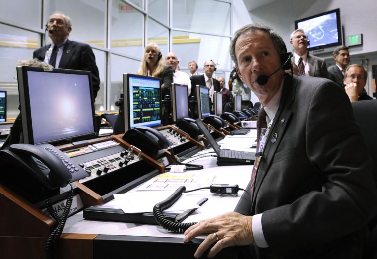 Launch Control in Florida Nov. 14, 2008 - 
NASA Administrator Michael Griffin watches the lift off of space shuttle Endeavour from the Launch Control Center at NASA's Kennedy Space Center
