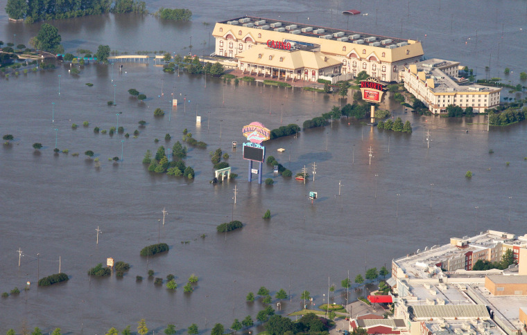 Image: Water comes up to a casino flooded by the Mississippi River crest Tunica, Mississippi,