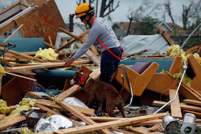 Image: A recovery crew looks for bodies in a destroyed church after a devastating tornado hit Joplin, Missouri