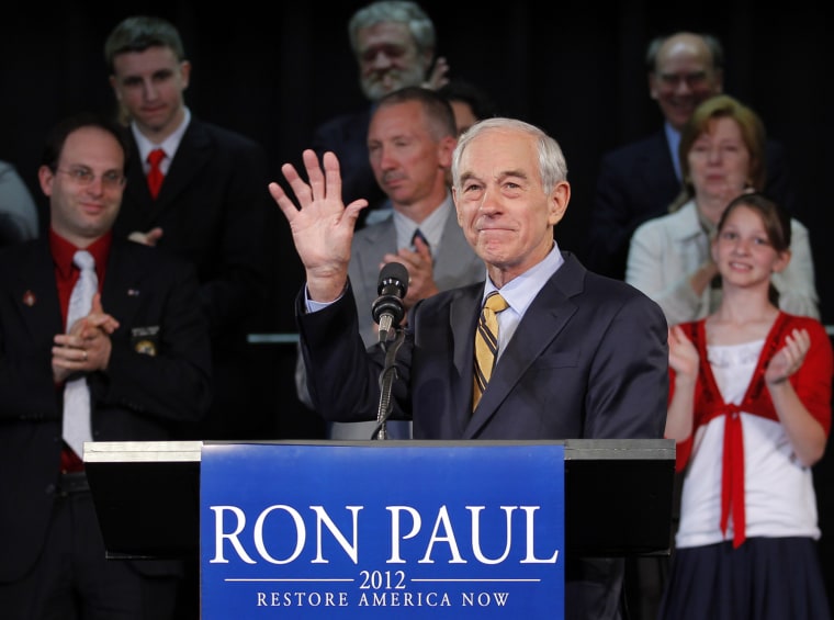 Image: U.S. Representative Ron Paul takes the stage for a campaign stop in Exeter