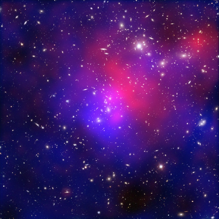 Image: A collision of galaxy clusters about 3.5 billion light years away.