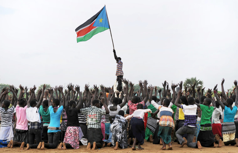 Image: South Sudanese children rehearsing their dance routine to be performed as part of independence day celebrations