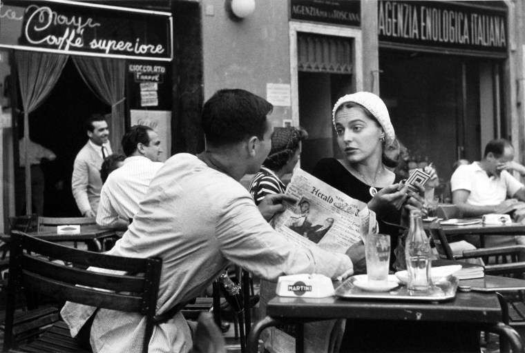 Jinx and Justin Flirting at the Cafe, Florence, Italy, 1951