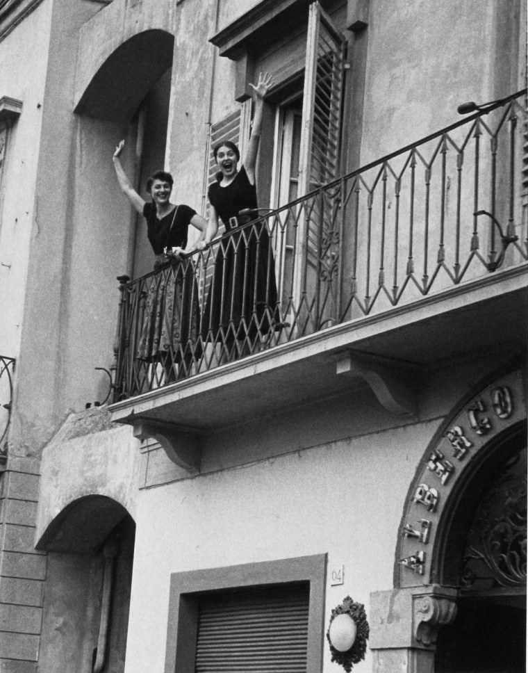 Jinx and Ruth on the balcony, Florence, Italy 1951