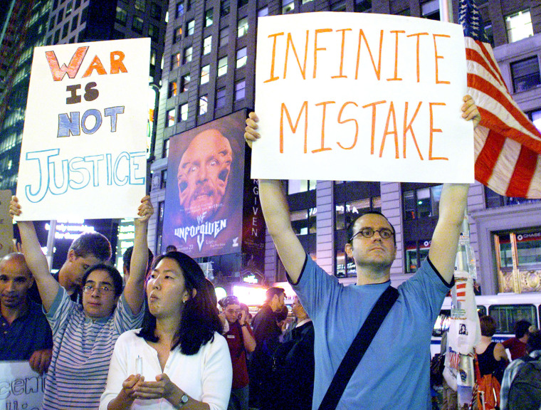ANTI WAR PROTESTERS IN NEW YORKS TIMES SQUARE