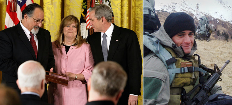 Image: Michael Monsoor's family receives his Medal of Honor from President Bush. Michael Monsoor training in Alaska.