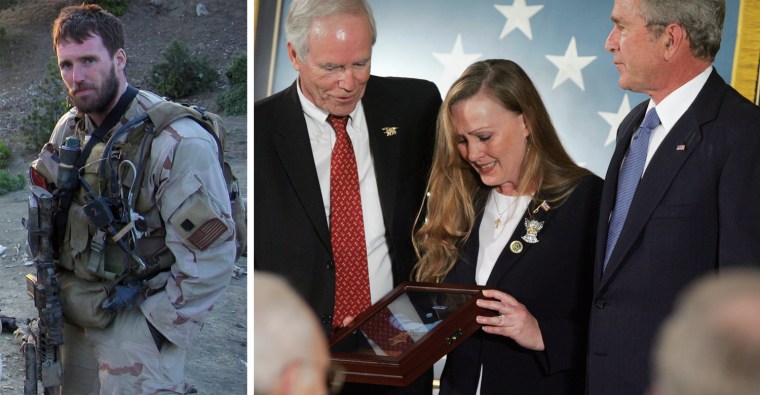 Image: Michael P. Murphy in Afghanistan. Murphy's parents receive his Medal of Honor from President Bush