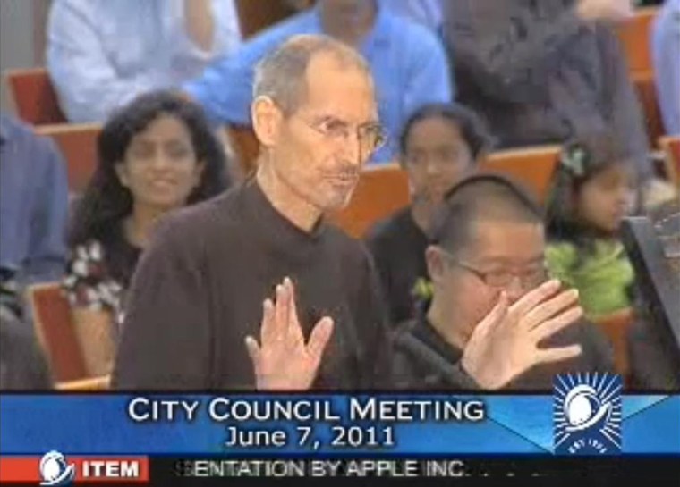 Image: Frame grab of Steve Jobs speaking in last public appearance at Cupertino City Counil June 2011