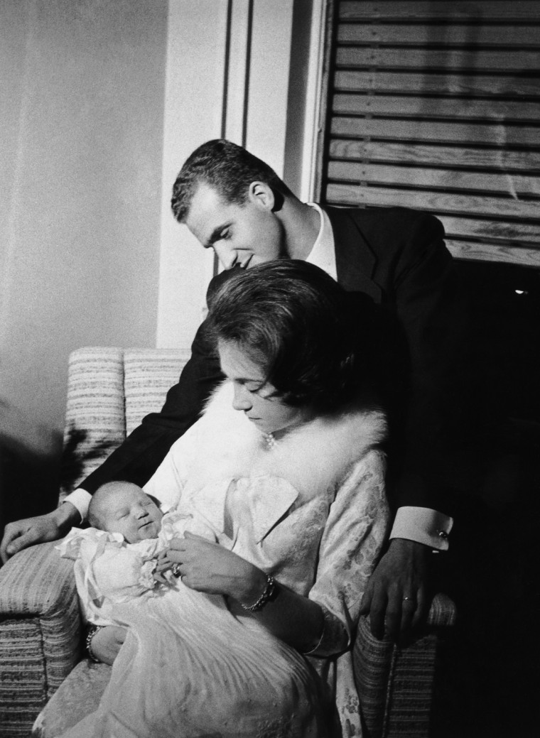 Prince Juan Carlos of Spain and his wife, formerly Princess Sophia of Greece, soon after the birth of their first child, Infanta Elena, in Madrid, 23rd December 1963. The Princess' full name is Elena Maria Isabel Dominica de los Silos de Borbon y de Grecia. (Photo by Keystone/Hulton Archive/Getty Images)