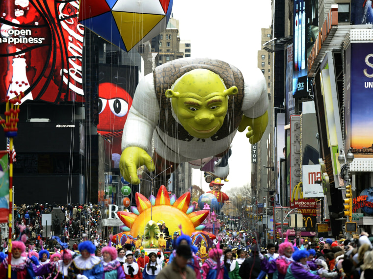 Image: Shrek floats down Broadway in Times Squa