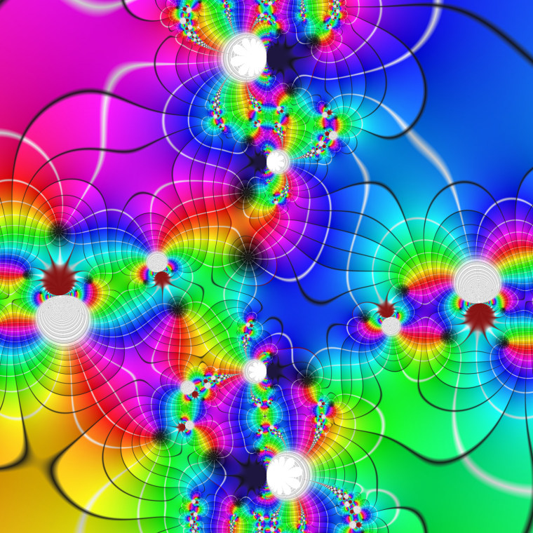 Exploring Complex Functions using Domain Coloring 
Complex functions are of fundamental importance in many areas of mathematics, physics and engineering. The picture shows the visualization of a complex function using a specifically designed color scheme. Following a technique called 'domain coloring,' the color scheme assigns a certain color to every complex number, inducing a coloring of the function domain according to its values at every point. The picture allows to easily explore properties of the function, for instance, critical values such as zeros (black spots) or singularities (white spots). Contour lines indicate how the function deforms the complex plane. This modern visualization technique gives unprecedented insight into complex functions. 
[Image courtesy of Konrad Polthier and Konstantin Poelke, Free University of Berlin]