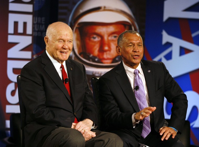 Image: Former astronaut John Glenn and NASA Administrator Bolden speak live with the crew of the ISS as they kick off the agency's two-day Future Forum at The Ohio State University in Columbus