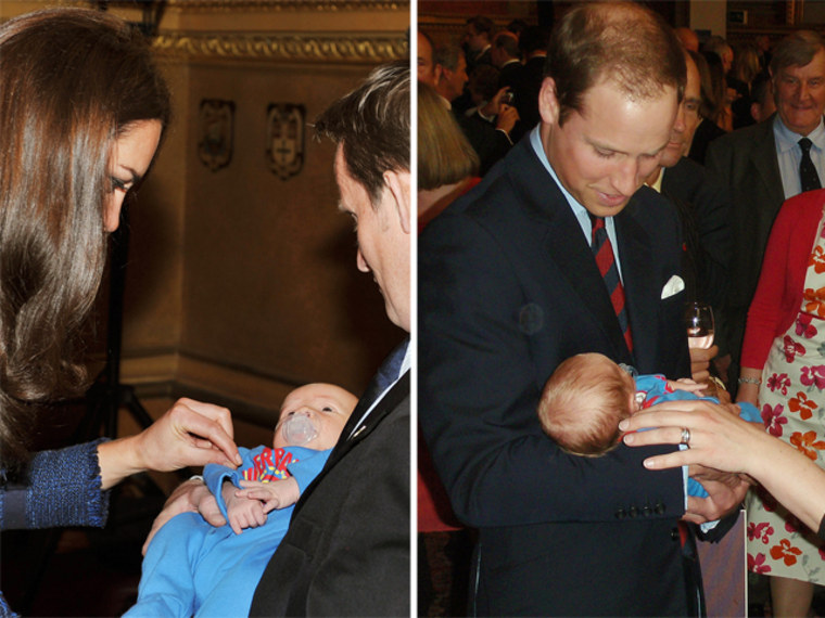 LONDON, ENGLAND - APRIL 26:  Catherine, Duchess of Cambridge  talks to Vic Vicary, as he holds his three-week-old son Hugo Eric Scott Vicary, during a Reception For The Scott-Amundsen Centenary Race at Goldsmiths Hall on April 26, 2012 in London, England.  (Photo by John Stillwell - WPA Pool/Getty Images)

ONDON, ENGLAND - APRIL 26:  (EDS NOTE: THIS PICTURE WAS GIVEN TO PA's ROTA PHOTOGRAPHER, THE PERSON WHO TOOK THE PHOTO IS THE FATHER OF THE CHILD AND HAS REQUESTED A DONATION, MADE BY THE END USER, TO THE ROYAL BRITISH LEGION IF THIS PICTURE IS USED IN PUBLICATION) Prince William, Duke of Cambridge holds three-week-old Hugo Eric Scott Vicary a Reception For The Scott-Amundsen Centenary Race at Goldsmiths Hall on April 26, 2012 in London, England.  (Photo by Vic Vicary - WPA Pool/Getty Images)
