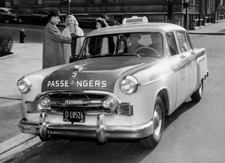 This is one of about 1,000 five-passenger cabs already on the streets that the Police Department Hack Bureau has authorized in New York, seen Jan. 30, 1957. (AP Photo)